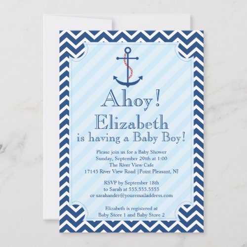 Ahoy It's A Boy Nautical Sailboat Boy Baby Shower Invitation