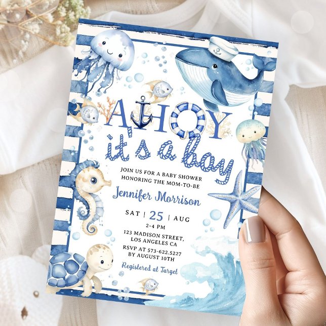 Ahoy It's a Boy Nautical Sailor Baby Shower Invitation (Creator Uploaded)