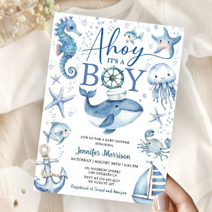 Ahoy It's A Boy Nautical Sea Ocean Baby Shower Invitation