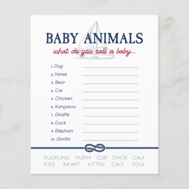 Ahoy It's a Boy Nautical Shower Baby Animals Game (Front)