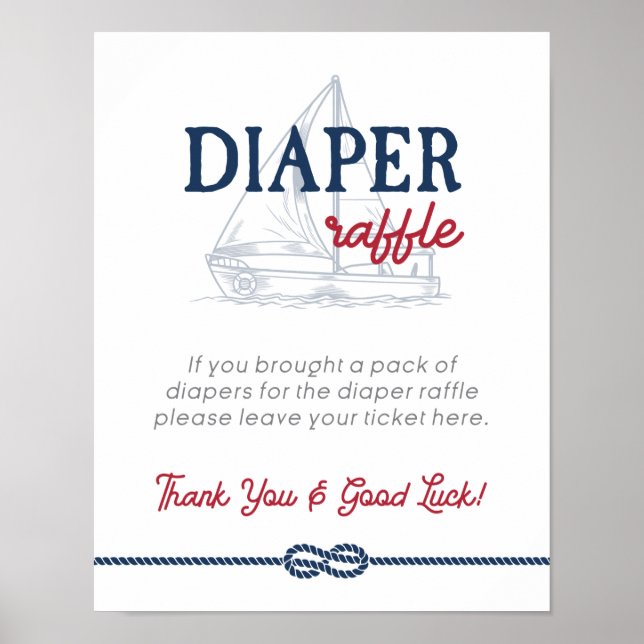 Ahoy It's a Boy Nautical Shower Diaper Raffle Sign (Front)