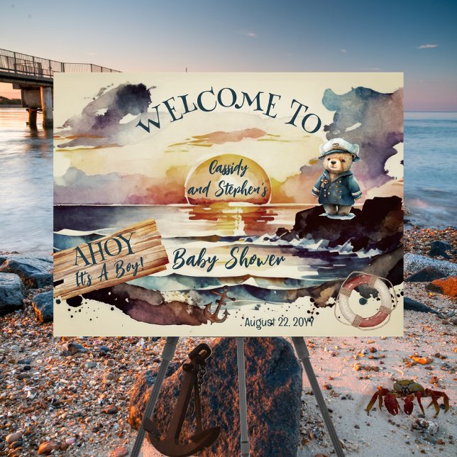 Ahoy, It's A Boy Nautical Teddy Bear Baby Shower Foam Board (Creator Uploaded)