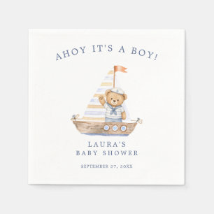 Ahoy It's a Boy Nautical Teddy Bear Baby Shower Napkins