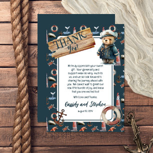 Ahoy, It's A Boy Nautical Teddy Bear Baby Shower Thank You Card