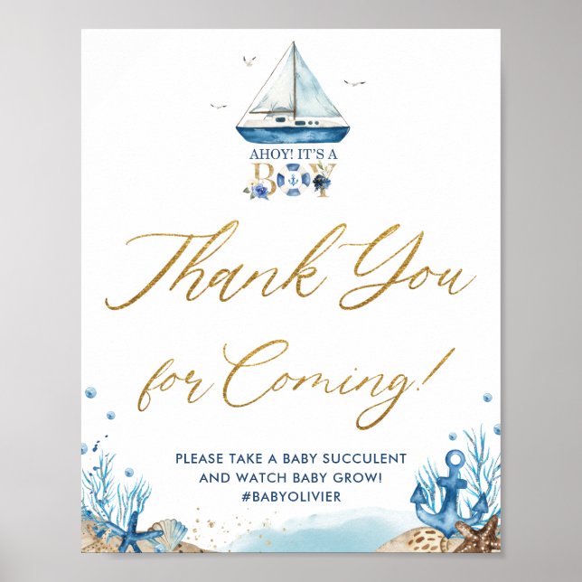 Ahoy It's a Boy Nautical Thank You for Coming Sign (Front)