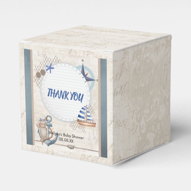 Ahoy its a boy nautical theme baby shower favor boxes (Front Side)