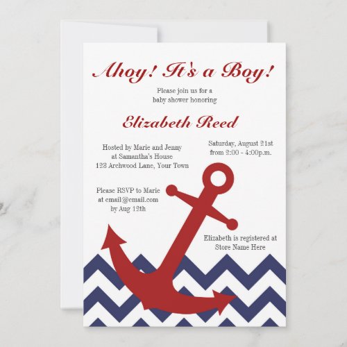Ahoy! It's a Boy! Nautical Theme Baby Shower Personalized Invite