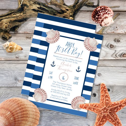 Ahoy Its A Boy Nautical Theme Baby Shower Invitation