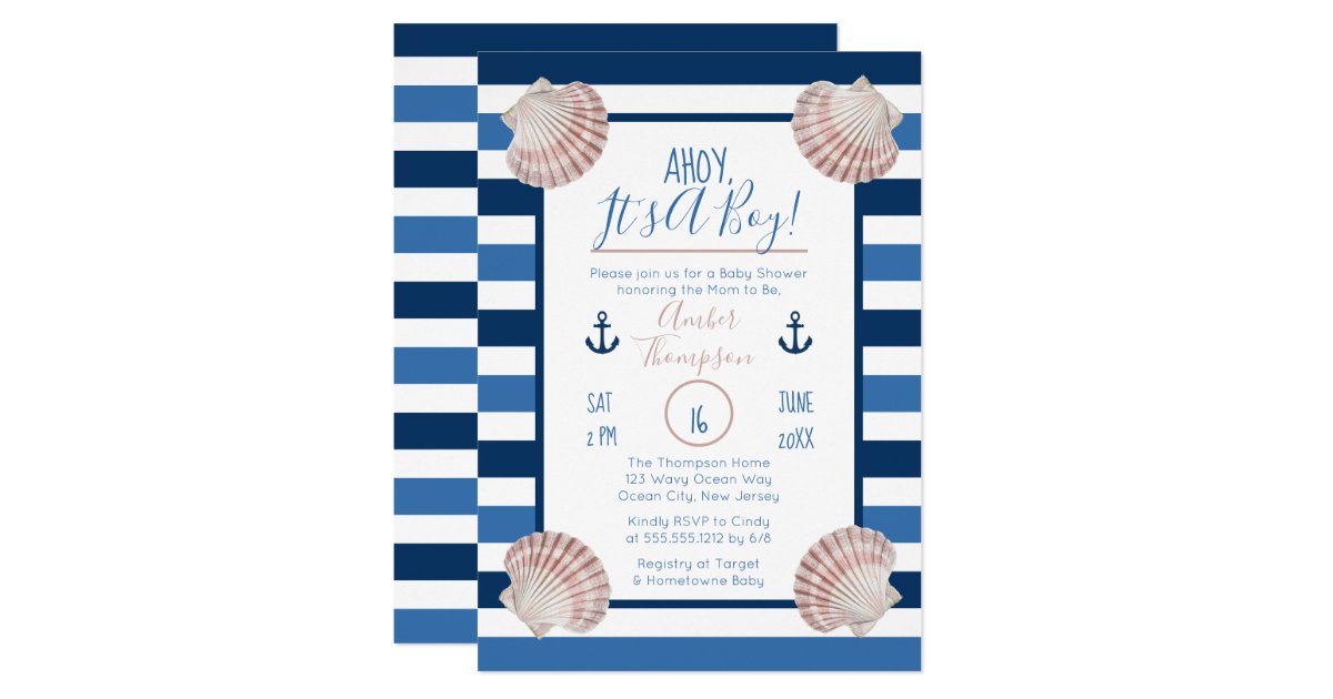 Ahoy It's A Boy Nautical Theme Baby Shower Invitation ...