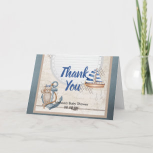 Ahoy it's a boy nautical theme photo letterpress thank you card