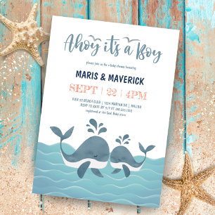 Ahoy It's A Boy Nautical Whale Baby Shower Invitation