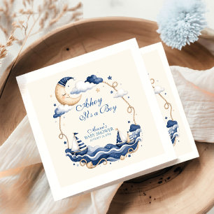 Ahoy It's a Boy Navy Blue Moon Sailboat Stars Napkins