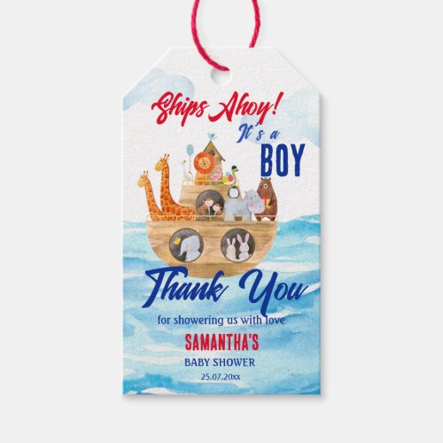 Ahoy its a boy Noahs Ark Christian baby shower Gift Tags