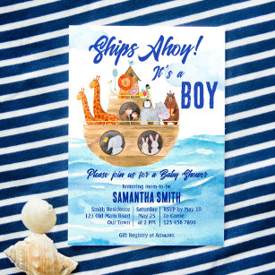 Ahoy it's a boy Noah's Ark Christian baby shower Invitation