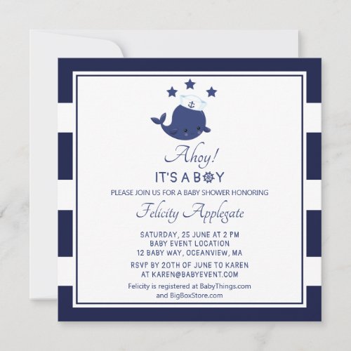 AHoy Its A Boy Nuatical Whale Baby Shower Invitation
