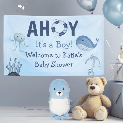 Ahoy Its a Boy Ocean Animals Coastal Baby Shower Banner