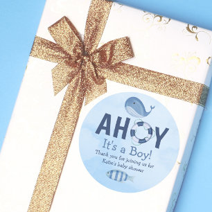 Ahoy It's a Boy Ocean Animals Coastal Baby Shower Classic Round Sticker
