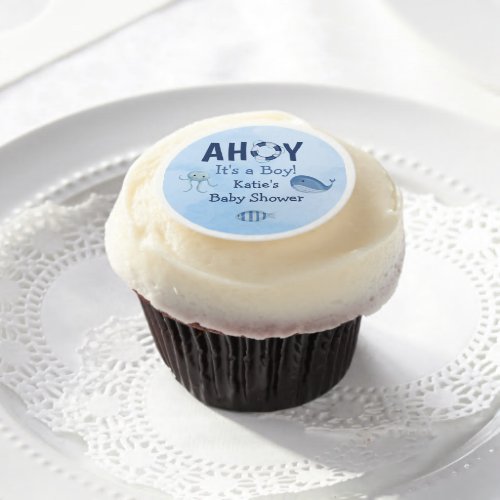 Ahoy Its a Boy Ocean Animals Coastal Baby Shower Edible Frosting Rounds