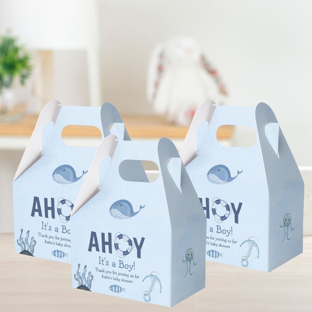 Ahoy It's a Boy Ocean Animals Coastal Baby Shower Favor Boxes (Creator Uploaded)