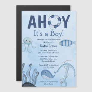 Ahoy It's a Boy Ocean Animals Coastal Baby Shower Magnetic Invitation