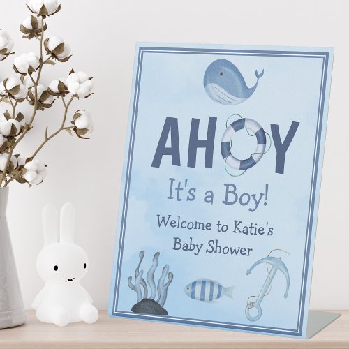 Ahoy Its a Boy Ocean Animals Coastal Baby Shower Pedestal Sign