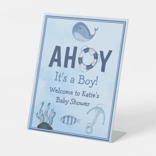 Ahoy Its a Boy Ocean Animals Coastal Baby Shower Pedestal Sign