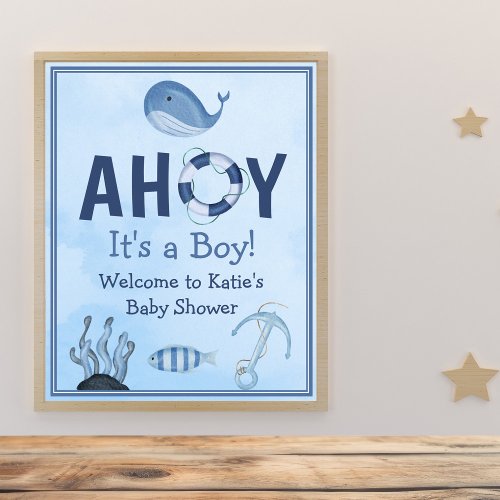 Ahoy Its a Boy Ocean Animals Coastal Baby Shower Poster