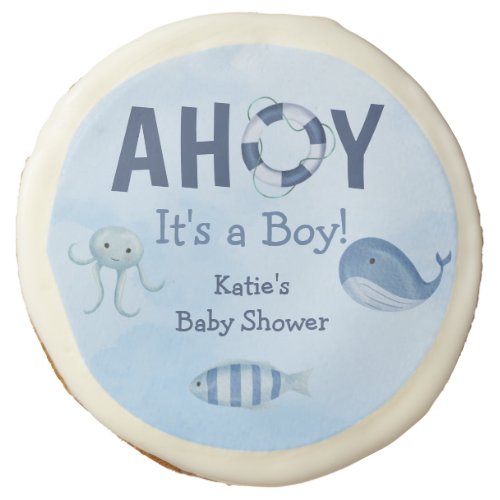 Ahoy Its a Boy Ocean Animals Coastal Baby Shower Sugar Cookie