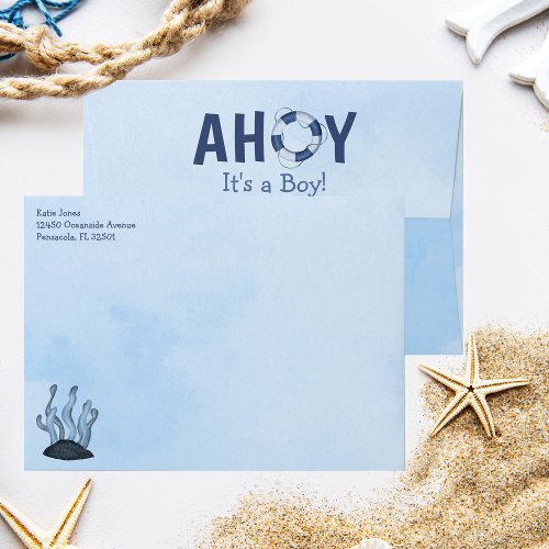 Ahoy Its a Boy Ocean Blue Coastal Baby Shower Envelope