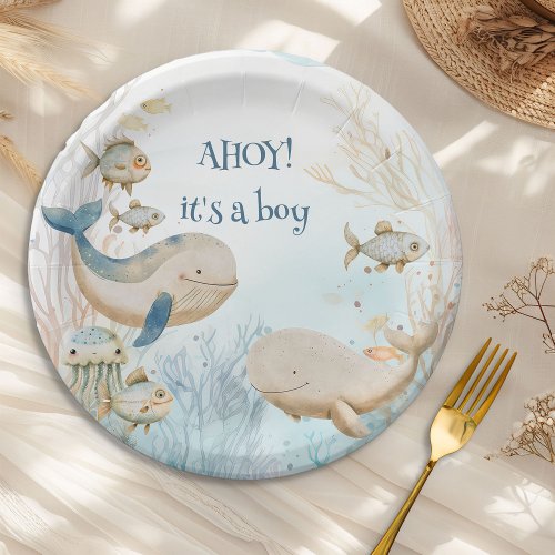 Ahoy its a Boy Ocean Life Whale Baby Shower Paper Plates