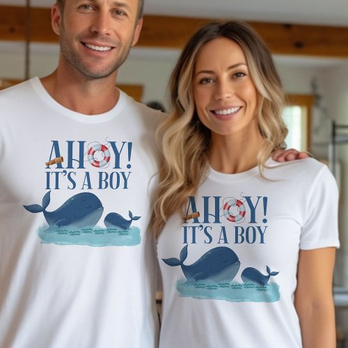Ahoy its a Boy Ocean Whales Gender Reveal T_Shirt