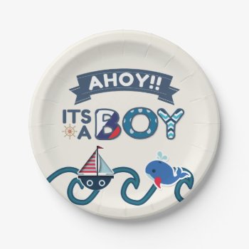 Ahoy It's A Boy Paper Plates Shower Nautical by NellysPrint at Zazzle
