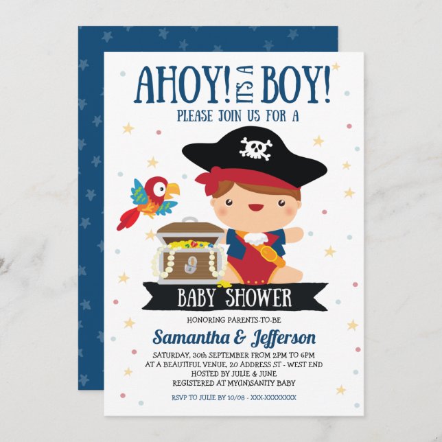 Ahoy It's A Boy Pirate Baby Shower Invitation (Front/Back)