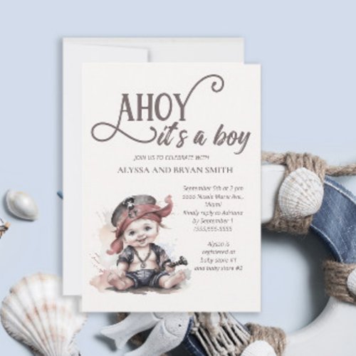 Ahoy its a Boy Pirate Baby Shower Invitation