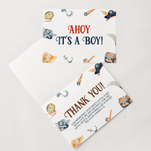 Ahoy It's A Boy Pirate Baby Shower Letterpress Thank You Card