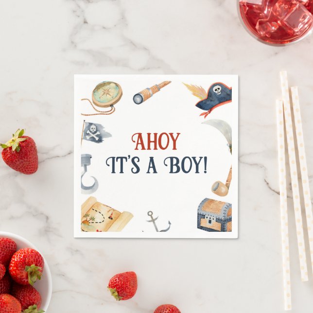 Ahoy It's A Boy Pirate Baby Shower Napkins (Insitu)
