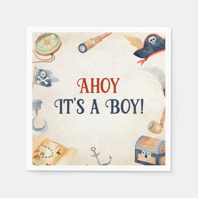 Ahoy It's A Boy Pirate Baby Shower Napkins (Front)