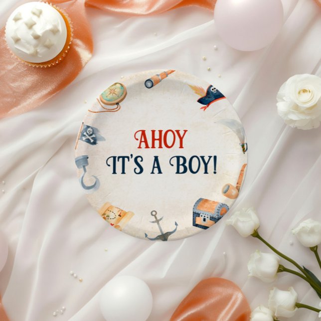 Ahoy It's A Boy Pirate Baby Shower Paper Plates (Creator Uploaded)