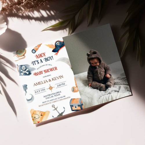 Ahoy Its A Boy Pirate Baby Shower Photo Invitation