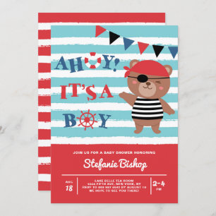 Ahoy It's a Boy Pirate Bear Nautical Baby Shower Invitation