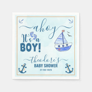 Ahoy its a Boy Sailboat Baby Shower Watercolor Napkins