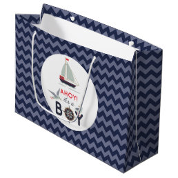 Ahoy! It&#39;s A Boy Sailboat Nautical Baby Shower Large Gift Bag