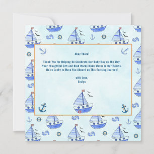 Ahoy it's a Boy Sailboat Nautical Baby Shower  Thank You Card