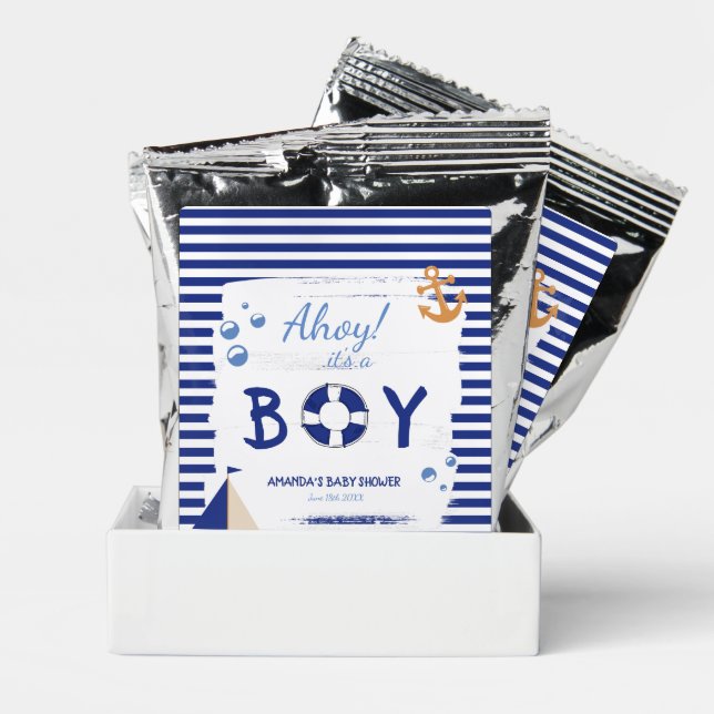 Ahoy It's A Boy! Sailor Marine Blue Baby Shower Coffee Drink Mix (Pair)