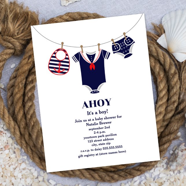 Ahoy It's A Boy Sailor Suit Nautical Baby Shower Invitation (Creator Uploaded)
