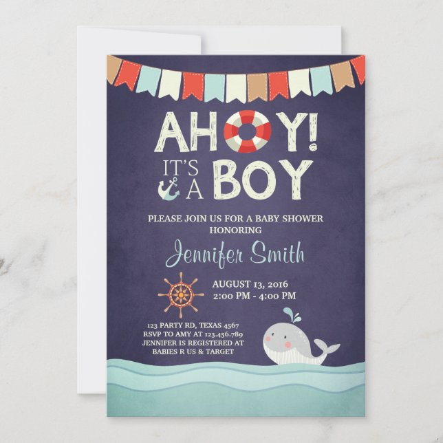 Ahoy It's A Boy Shower Invitation Ocean Nautical (Front)