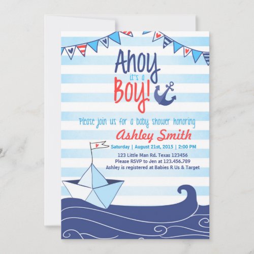 Ahoy Its A Boy Shower Invitation Ocean Nautical