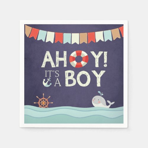 Ahoy Its A Boy Shower Napkins Ocean Nautical Blue