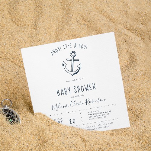 Ahoy Its a Boy Square Baby Shower Invitations