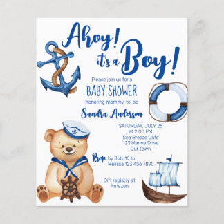 Ahoy its a boy teddy bear baby shower budget invit